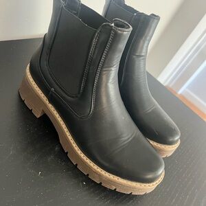 Tan and Black Ankle Booties with Sleek Design